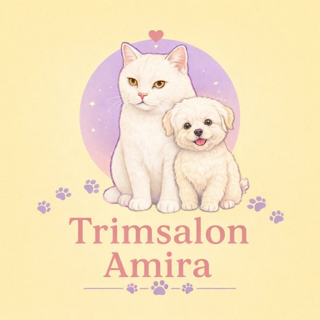 Trimsalon Amira — kat en hondje in pastelcirkel